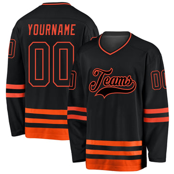 Uksn Individuelles Schwarz Schwarz-Orange Eishockey-Trikot