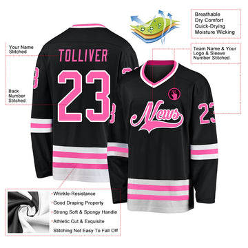Uksn Individuelles Schwarz Pink-Weiß Eishockey-Trikot