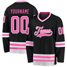 Laden Sie das Bild in den Galerie-Viewer, Uksn Individuelles Schwarz Pink-Weiß Eishockey-Trikot
