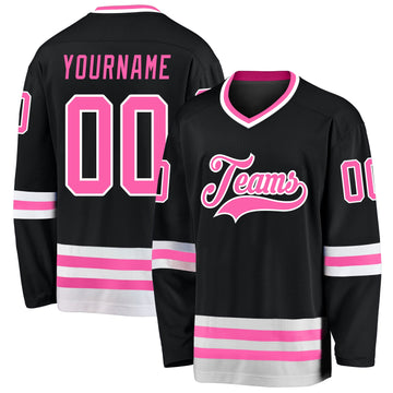 Uksn Individuelles Schwarz Pink-Weiß Eishockey-Trikot