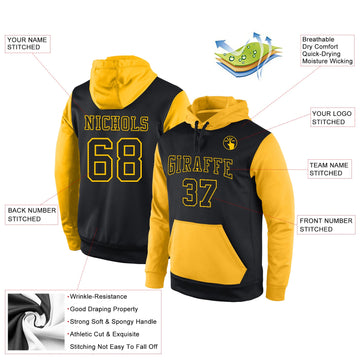 Uksn Individuelles Bestickt Schwarz Schwarz-Gold Sport Pullover Sweatshirt Hoodie