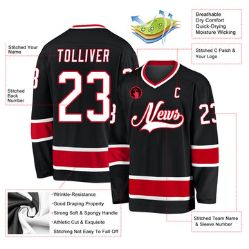 Uksn Individuelles Schwarz Weiß-Rot Eishockey-Trikot
