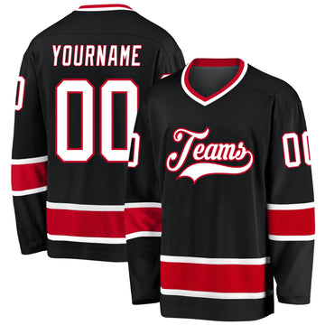Uksn Individuelles Schwarz Weiß-Rot Eishockey-Trikot