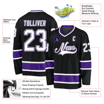 Uksn Individuelles Schwarz Weiß-Violett Eishockey-Trikot