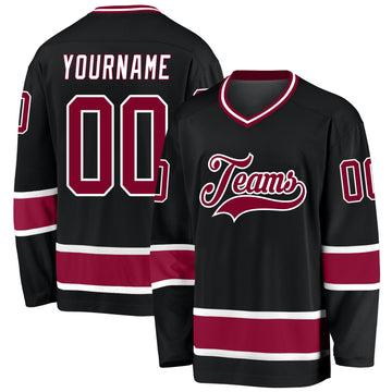 Uksn Individuelles Schwarz Kastanienbraun-Weiß Eishockey-Trikot