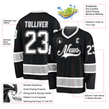 Laden Sie das Bild in den Galerie-Viewer, Uksn Individuelles Schwarz Weiß-Grau Eishockey-Trikot
