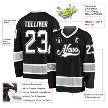 Uksn Individuelles Schwarz Weiß-Grau Eishockey-Trikot