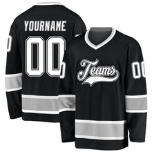 Laden Sie das Bild in den Galerie-Viewer, Uksn Individuelles Schwarz Weiß-Grau Eishockey-Trikot
