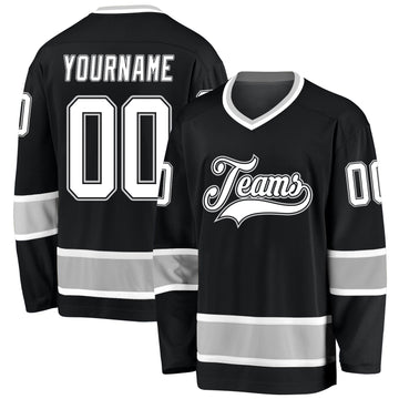 Uksn Individuelles Schwarz Weiß-Grau Eishockey-Trikot