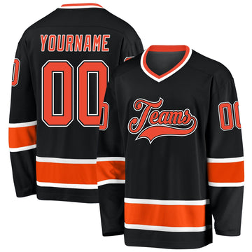 Uksn Individuelles Schwarz Orange-Weiß Eishockey-Trikot