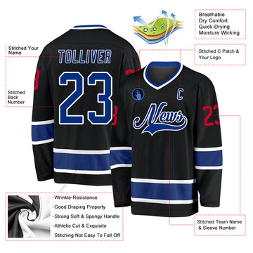 Uksn Individuelles Schwarz Royalblau-Rot Eishockey-Trikot