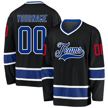 Uksn Individuelles Schwarz Royalblau-Rot Eishockey-Trikot