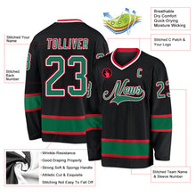 Laden Sie das Bild in den Galerie-Viewer, Uksn Individuelles Schwarz Kelly-Grün-Rot Eishockey-Trikot

