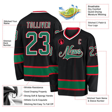 Uksn Individuelles Schwarz Kelly-Grün-Rot Eishockey-Trikot