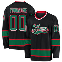 Laden Sie das Bild in den Galerie-Viewer, Uksn Individuelles Schwarz Kelly-Grün-Rot Eishockey-Trikot
