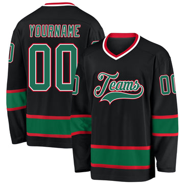 Uksn Individuelles Schwarz Kelly-Grün-Rot Eishockey-Trikot