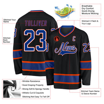 Uksn Individuelles Schwarz Royalblau-Orange Eishockey-Trikot