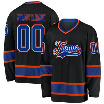 Uksn Individuelles Schwarz Royalblau-Orange Eishockey-Trikot