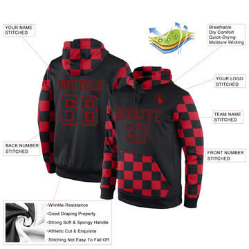 Uksn Individuelles Bestickt Schwarz Schwarz-Rot Sport Pullover Sweatshirt Hoodie