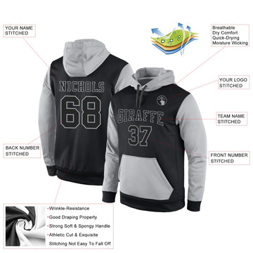 Uksn Individuelles Bestickt Schwarz Schwarz-Grau Sport Pullover Sweatshirt Hoodie