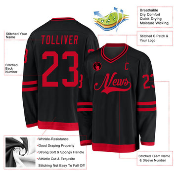 Uksn Individuelles Schwarz Rot Eishockey-Trikot