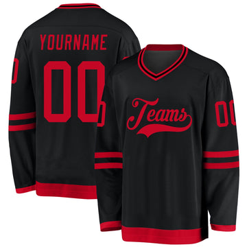 Uksn Individuelles Schwarz Rot Eishockey-Trikot