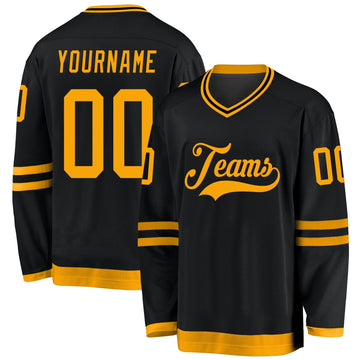 Uksn Individuelles Schwarz Gold Eishockey-Trikot