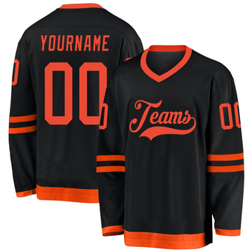 Uksn Individuelles Schwarz Orange Eishockey-Trikot