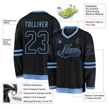Uksn Individuelles Schwarz Schwarz-Hellblau Eishockey-Trikot