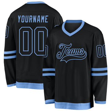 Uksn Individuelles Schwarz Schwarz-Hellblau Eishockey-Trikot