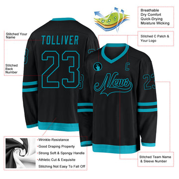 Uksn Individuelles Schwarz Schwarz-Petrol Eishockey-Trikot