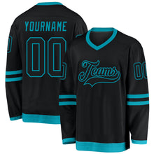 Laden Sie das Bild in den Galerie-Viewer, Uksn Individuelles Schwarz Schwarz-Petrol Eishockey-Trikot
