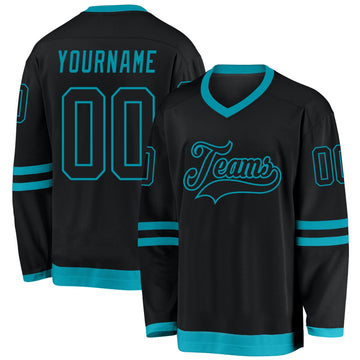 Uksn Individuelles Schwarz Schwarz-Petrol Eishockey-Trikot