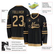 Laden Sie das Bild in den Galerie-Viewer, Uksn Individuelles Schwarz Altgold Eishockey-Trikot
