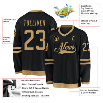 Uksn Individuelles Schwarz Altgold Eishockey-Trikot