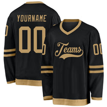 Laden Sie das Bild in den Galerie-Viewer, Uksn Individuelles Schwarz Altgold Eishockey-Trikot
