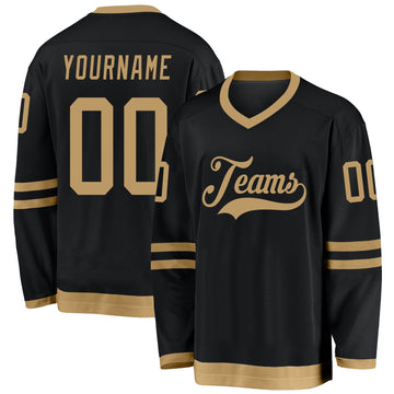 Uksn Individuelles Schwarz Altgold Eishockey-Trikot