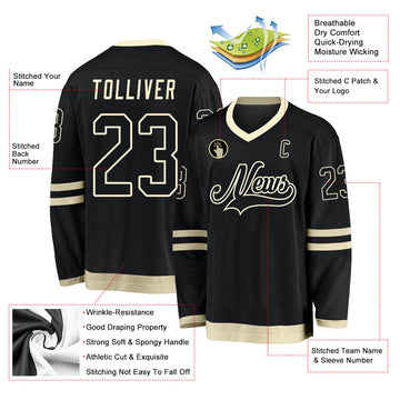 Uksn Individuelles Schwarz Schwarz-Creme Eishockey-Trikot