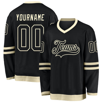 Uksn Individuelles Schwarz Schwarz-Creme Eishockey-Trikot