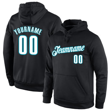 Uksn Individuelles Bestickt Schwarz Weiß-Petrol Sport Pullover Sweatshirt Hoodie